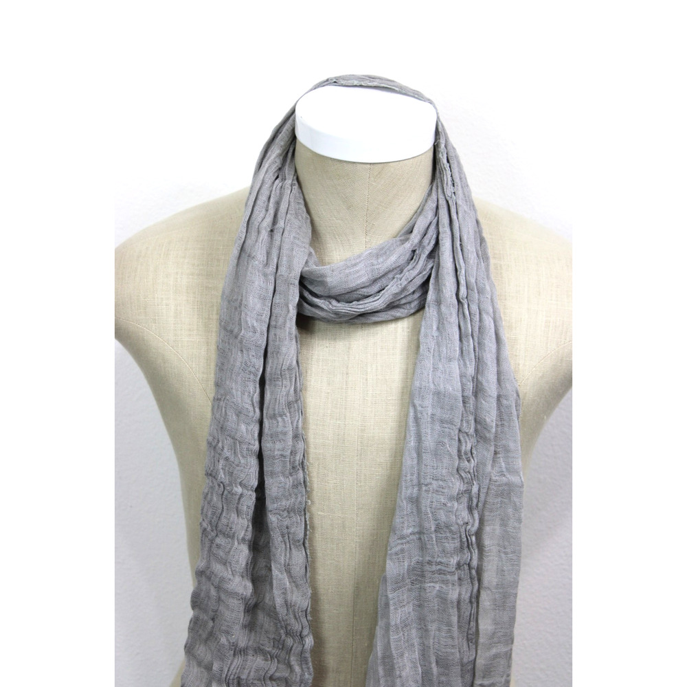 120% LINO 100% Linen Scarf Italy Grey Long Rectangle w/ Fringed 70” x 17“ - Picture 2 of 9
